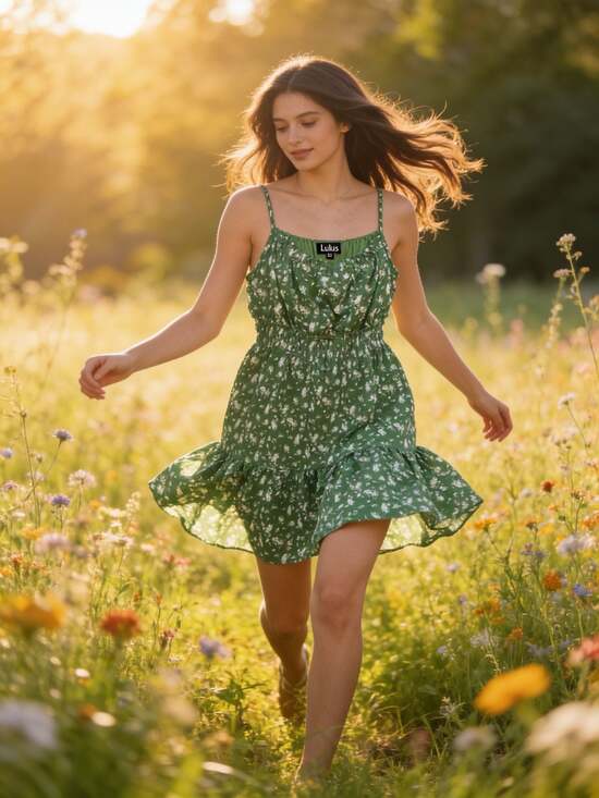 Lulus Dresses & Skirts - Lulus Tender Thoughts Green Floral Ruffled Tiered Mini Dress Large